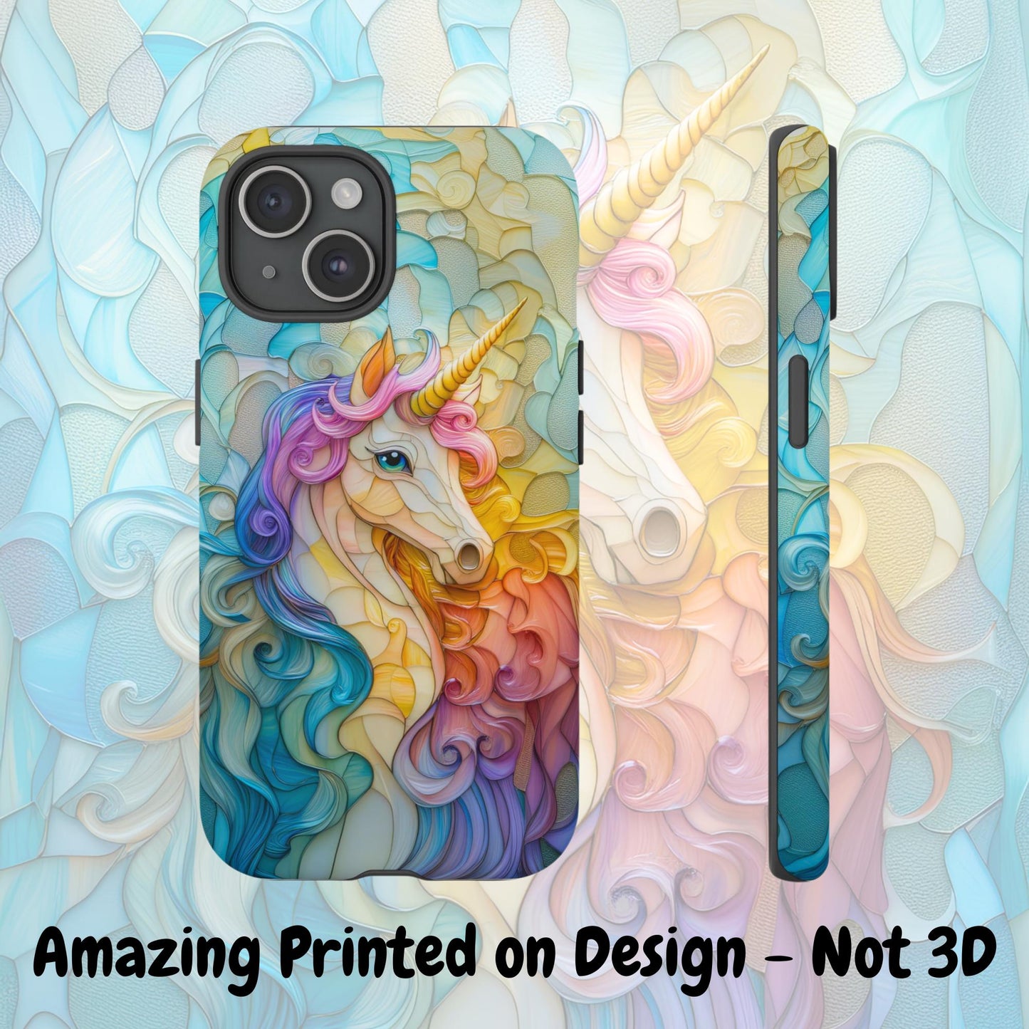 Rainbow Unicorn Phone Case iPhone 15 14 13 12 11 Pro Max 8 Plus X Samsung Galaxy S23 S22 S20 Faux Stained Glass Mosaic Phone Case Girly Case