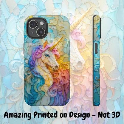 Rainbow Unicorn Phone Case iPhone 15 14 13 12 11 Pro Max 8 Plus X Samsung Galaxy S23 S22 S20 Faux Stained Glass Mosaic Phone Case Girly Case