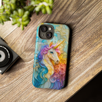 Rainbow Unicorn Phone Case iPhone 15 14 13 12 11 Pro Max 8 Plus X Samsung Galaxy S23 S22 S20 Faux Stained Glass Mosaic Phone Case Girly Case